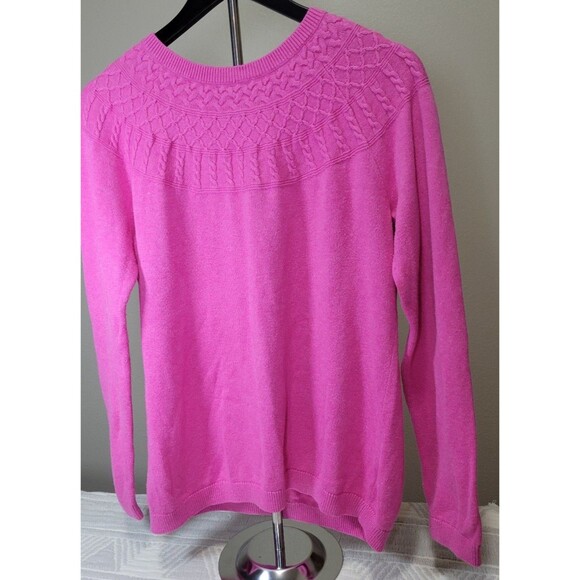 Talbots Cotton Cashmere Cable Yoke Sweater – Size M Bright Pink - Picture 2 of 8